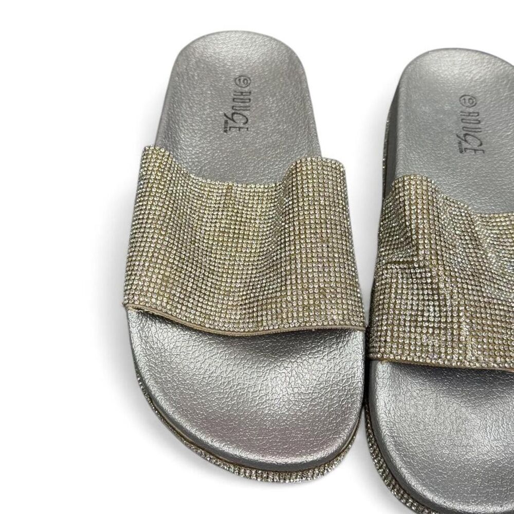 Rogue Women's Silver Rhinestone Slides Small Rhinestone Platform Size 10 - Picture 4 of 5